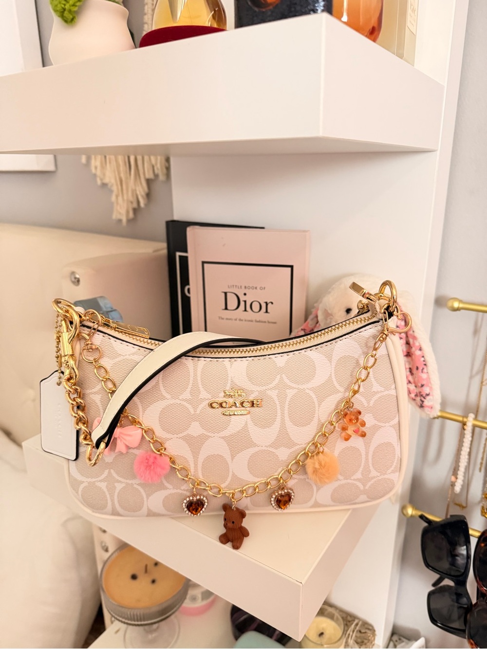 Coach Cream Teri  Shoulder Bag with cute charm